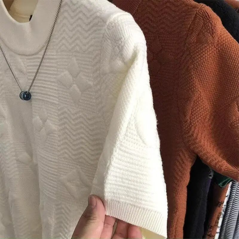 2025 summer new design jacquard short-sleeved t-shirt men's ins trend top men's temperament half-sleeve knitted sweater