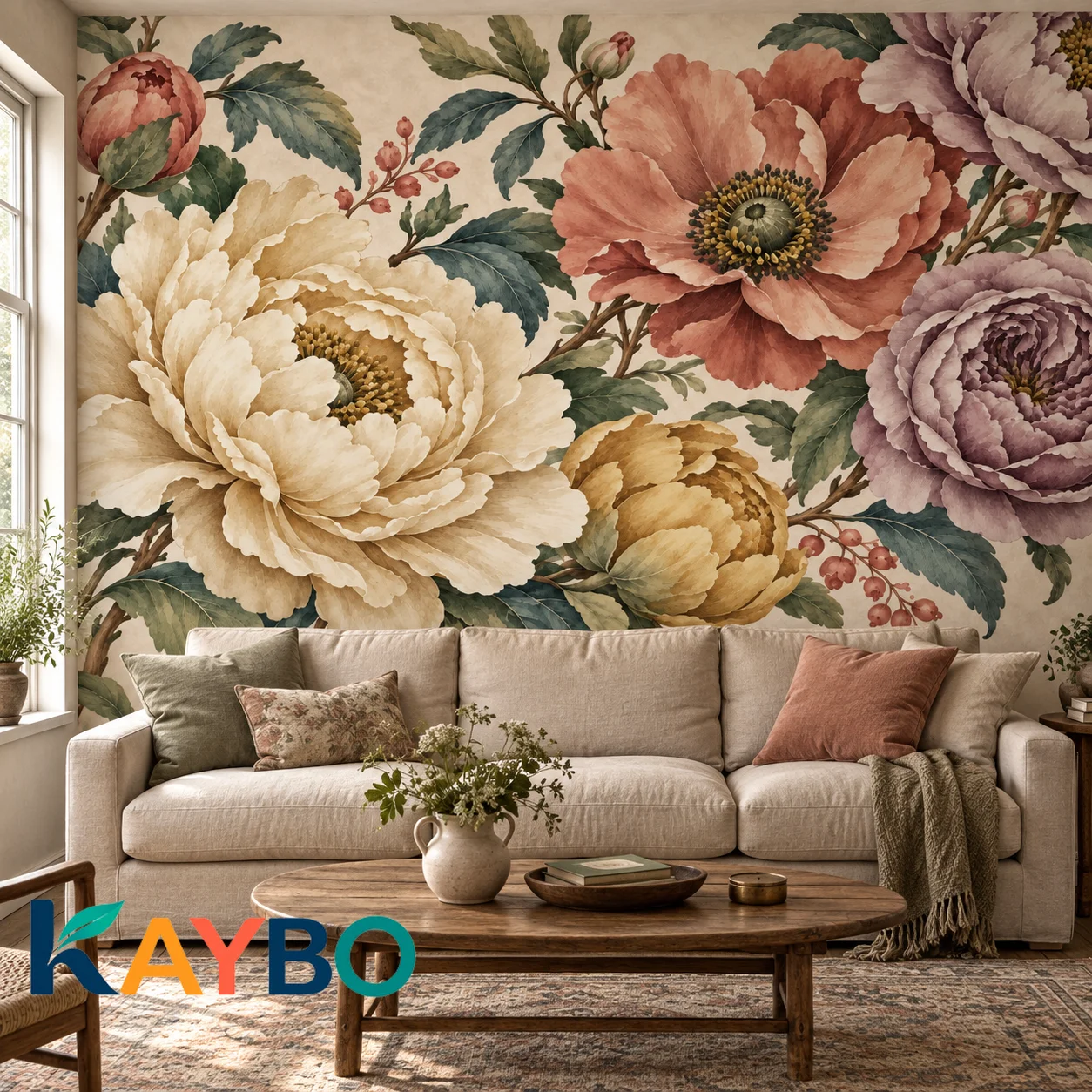 Peony Wall Mural Watercolor Floral Wallpaper Vintage Garden Flowers Bedroom Accent Wall Non Self Adhesive Living Room Home Decor