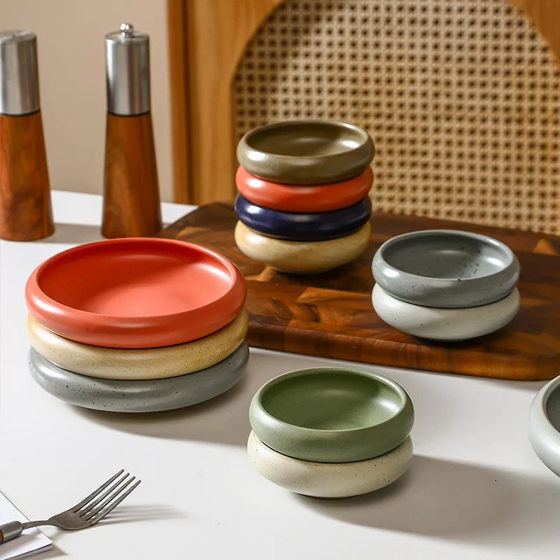 Plato crema de tanque profundo, plato para salsa de condimentos, bandejas de cena de gran capacidad para carne, ensalada, fruta, vajilla bonita japonesa