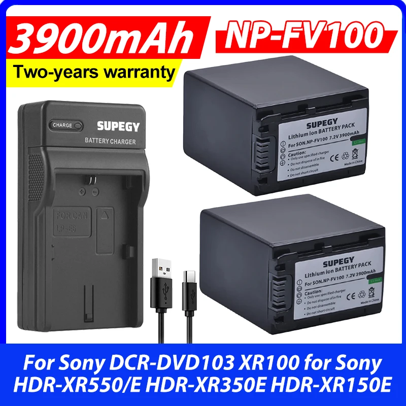 3900mAh NP-FV100 NP FV100 Battery + USB Charger for Sony DCR-DVD103 XR100 for Sony HDR-XR550/E HDR-XR350E HDR-XR150E