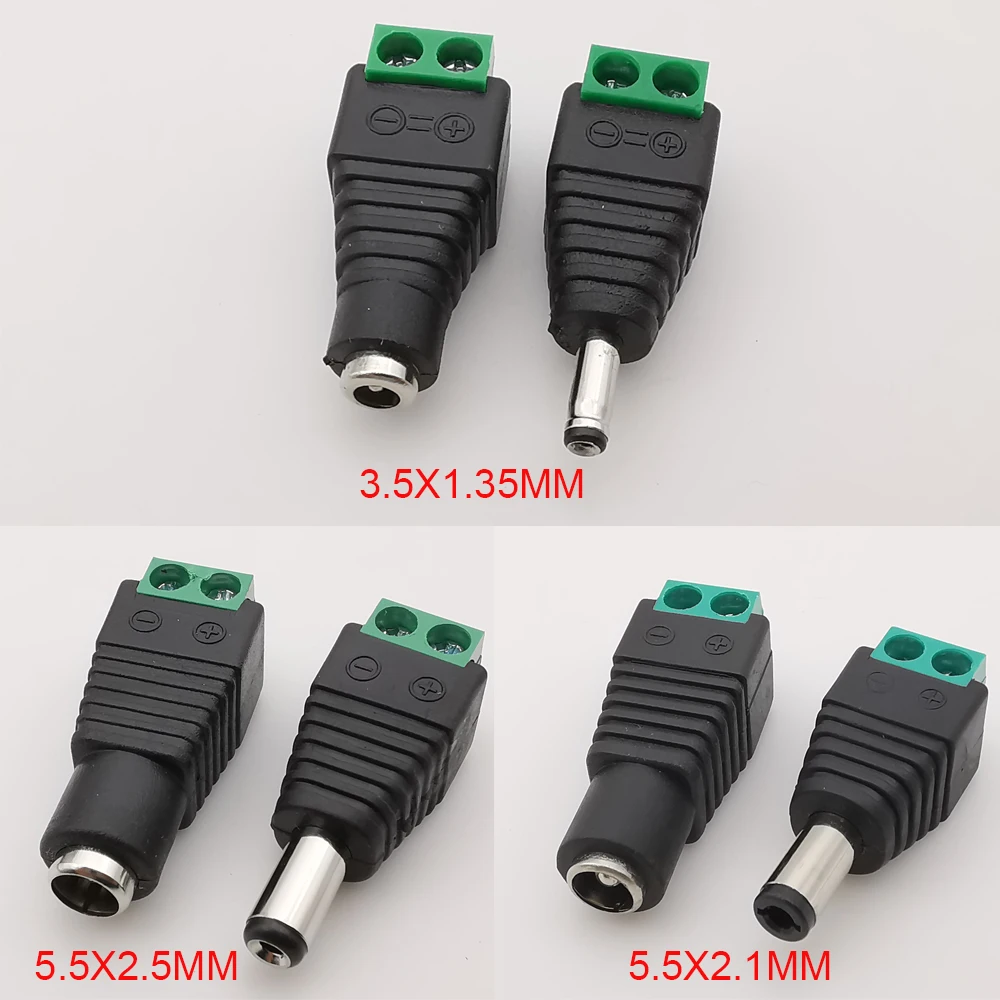 10 قطعة 12 فولت تيار مستمر ذكر موصل سالب 5.5x2.1 مللي متر 5.5*2.5 مللي متر 3.5x1.35 مللي متر برميل موصل ل CCTV كاميرا الأمن Led قطاع #2