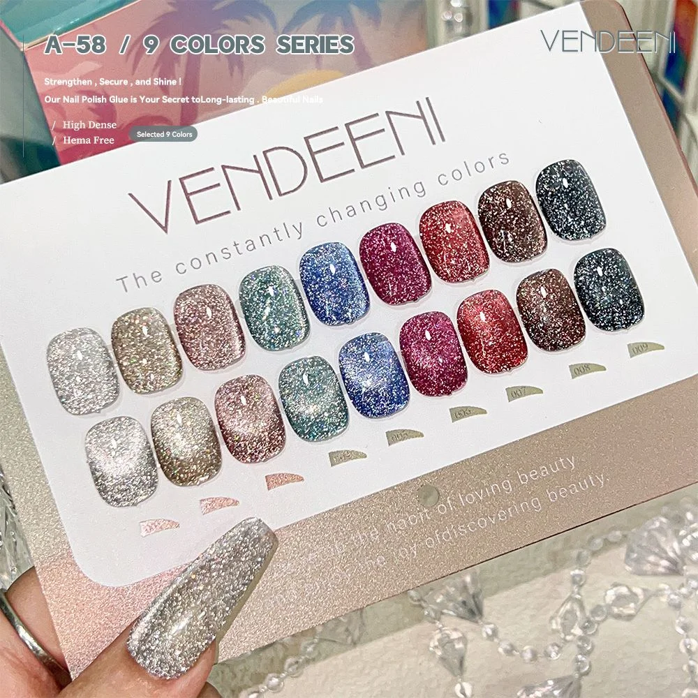 Vendeeni 9 Farben Laser Broken Diamond Cat Eye Gel Nagellack Magnetischer UV LED Soak-Off Gel Lack Glitzer Nagelkunst Gel Nagellack – Detail 1