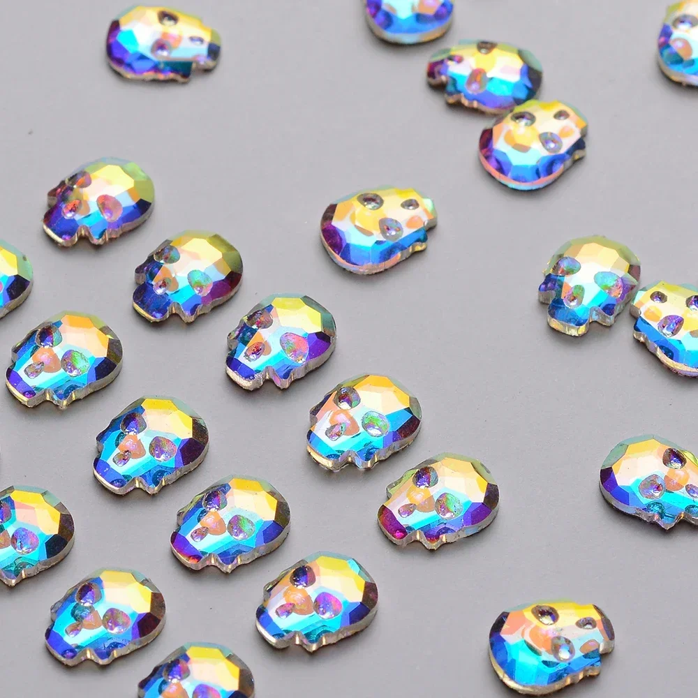 30pcs Skull Shape 6*8mm Crystal AB Flat Back Fancy Nail Art Crystal Rhinestones For Wedding Personality Design Beads