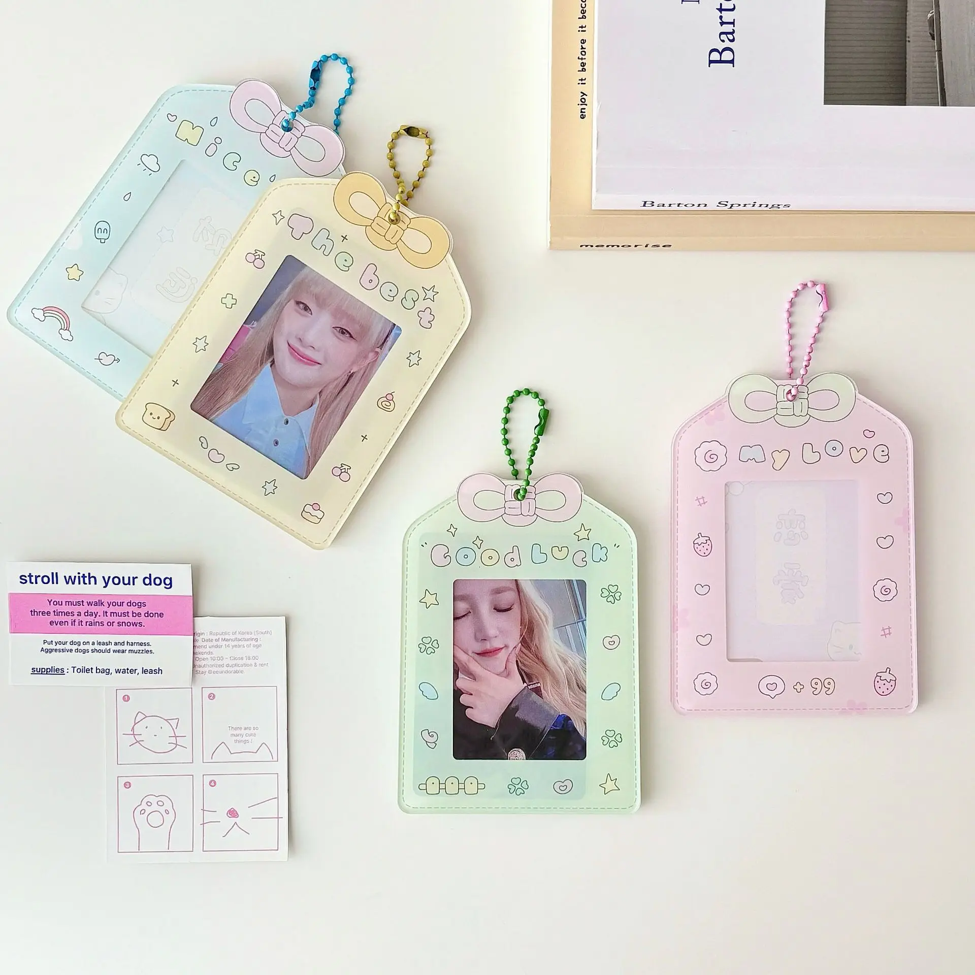 Cute INS Cartoon Acrylic Card Holder Keychain Bag Pendant Students Meal Card Bank Credit Card Holder Star Idol Photocard Holder