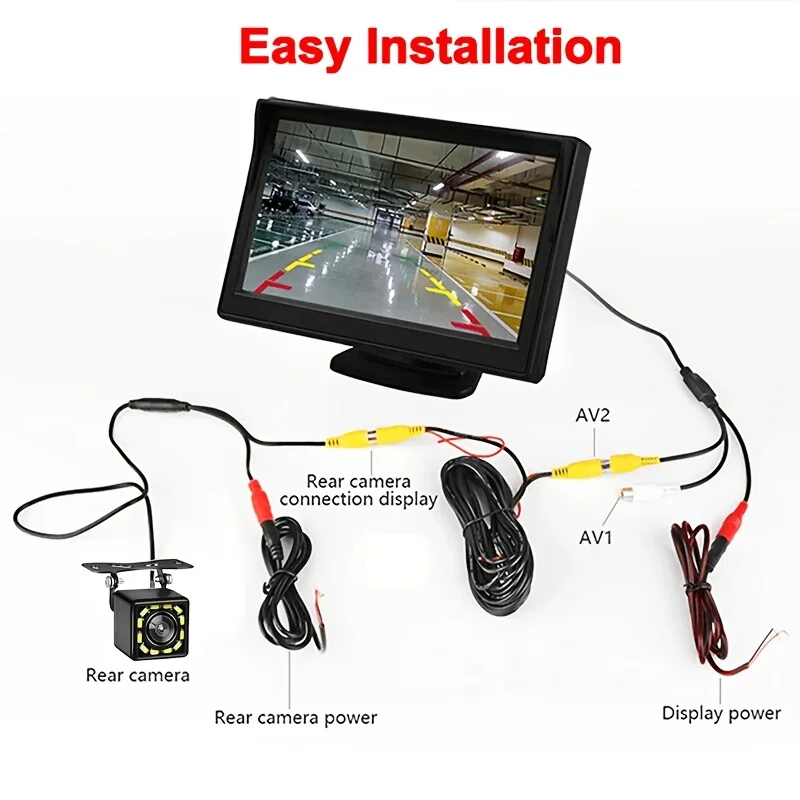 نظام كاميرا الرؤية الخلفية مع ميزات احتياطية، رؤية ليلية، وشاشة 4.3 بوصة، مثالية للسيارات والالتقاطات وسيارات الدفع الرباعي والمعسكر والشاحنات #5