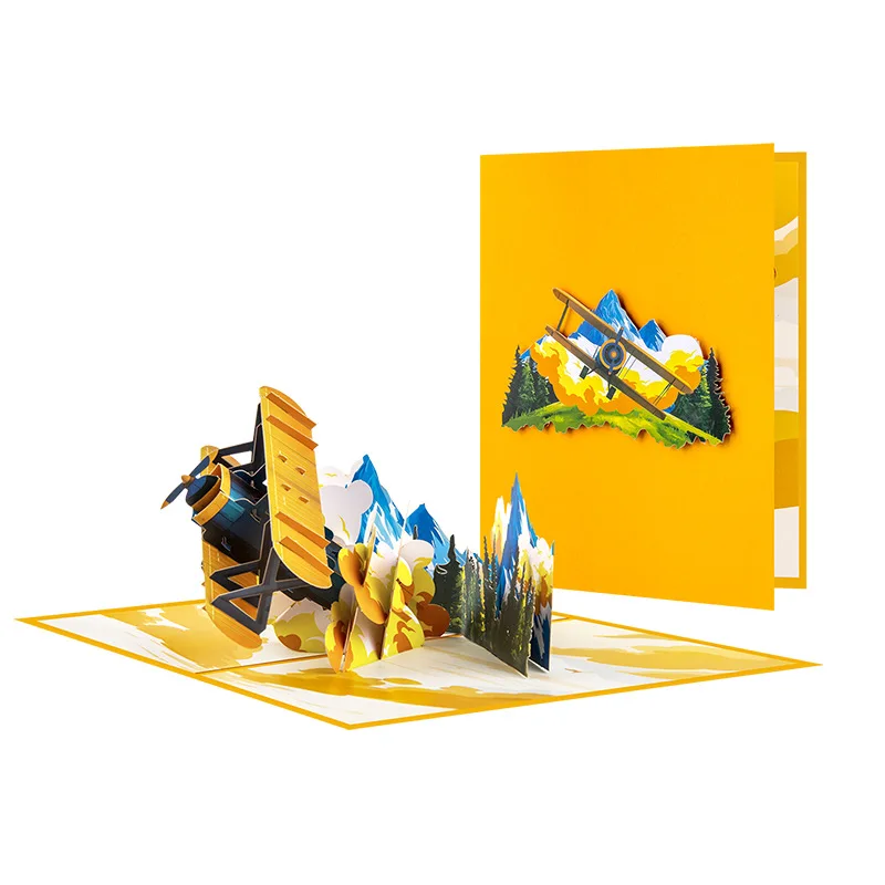 

3D Pop-Up Greeting Card with Airplane Model Handmade Card for Birthday and Father's Day Gifts