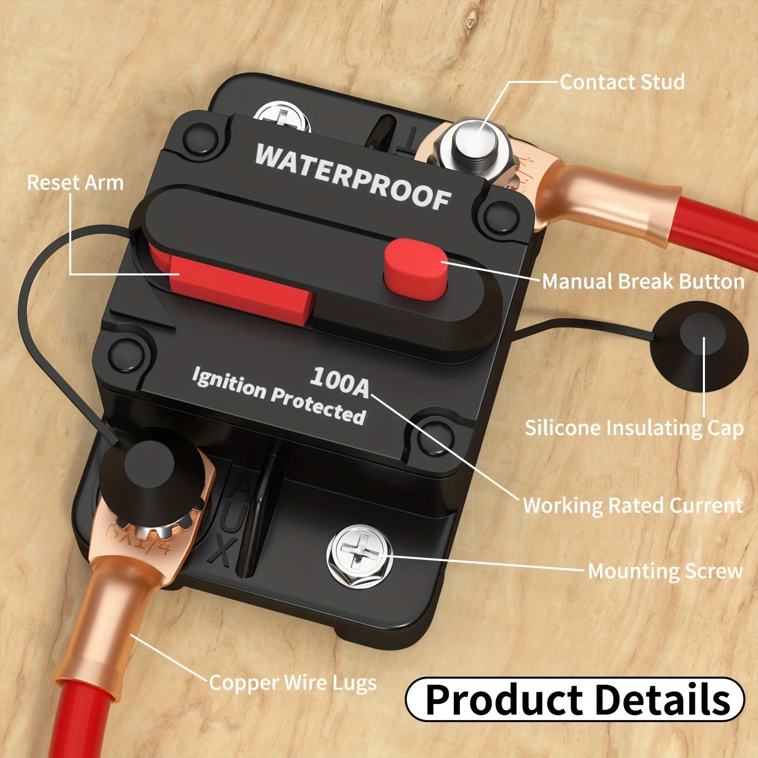 

Автоматический выключатель 50 А с ручным сбросом для лодок, морской автофургона, яхты, прицепа, автобуса, грузовика, 12–72 В постоянного тока, водонепроницаемость, 30–200 А