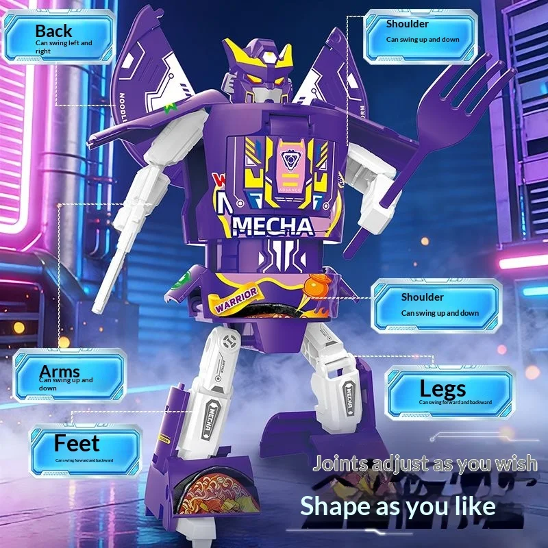 Coffee Robot Children's Transforming Toy Instant Noodle Mecha Model Boy Action Figure Samurai Educational Gift