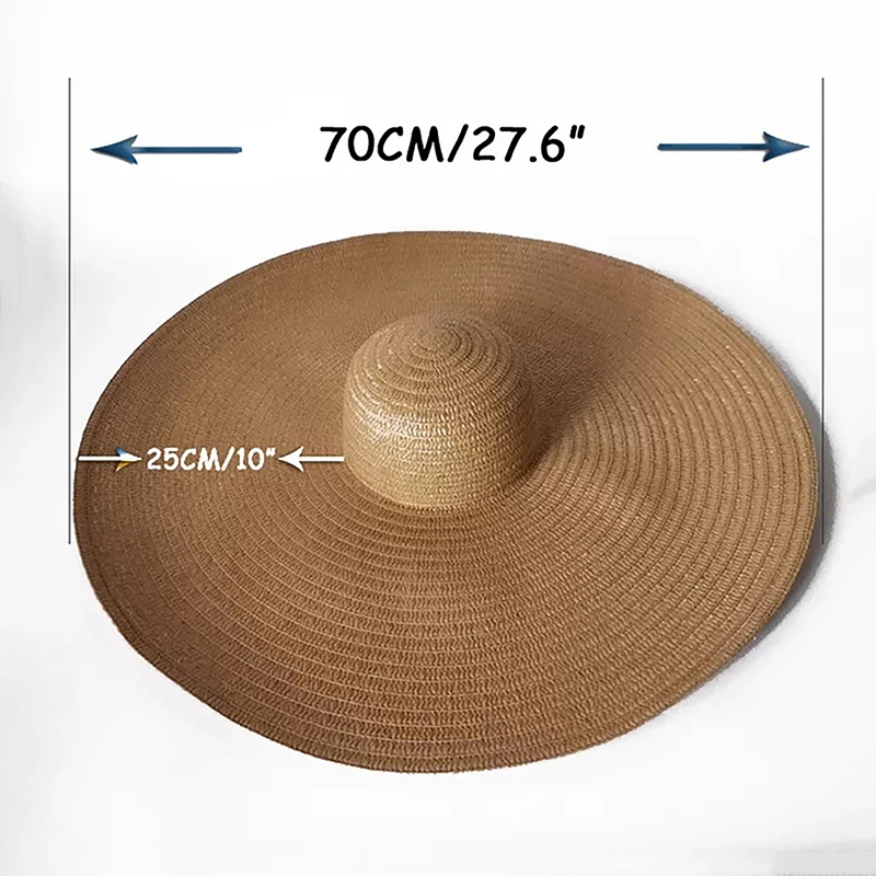 70CM Summer Large Wide Brim Foldable Sun Hats For Women Oversized Sun Shade Hat Travel Straw Hat Lady UV Protection Beach Hat