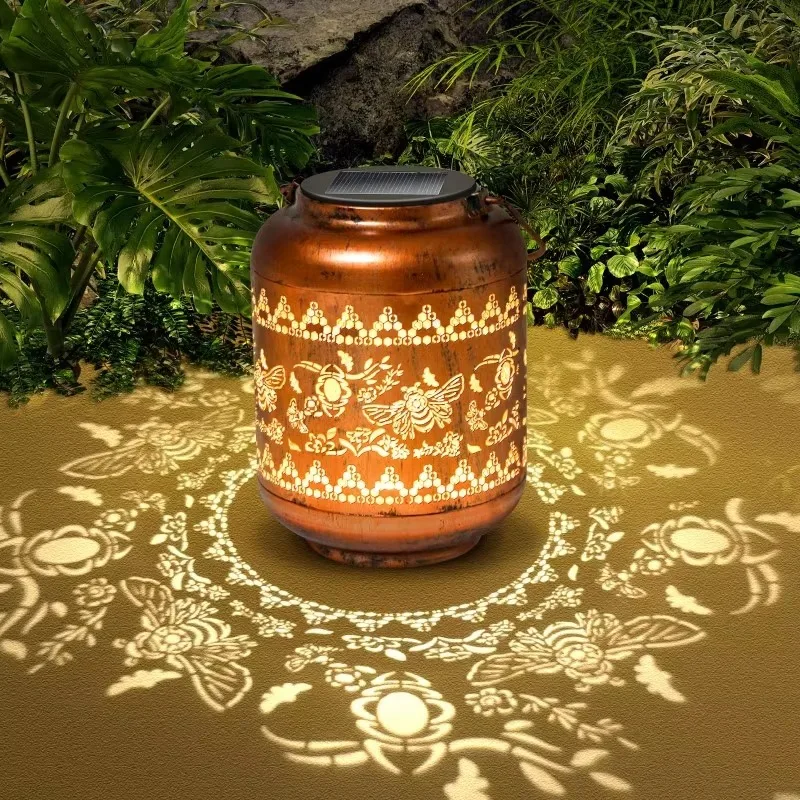 Bee Solar Lanterns Outdoor Hanging Waterproof Bee Garden Decor  Mom Grandma Ironwork Hollow Metal Solar Lights Decor