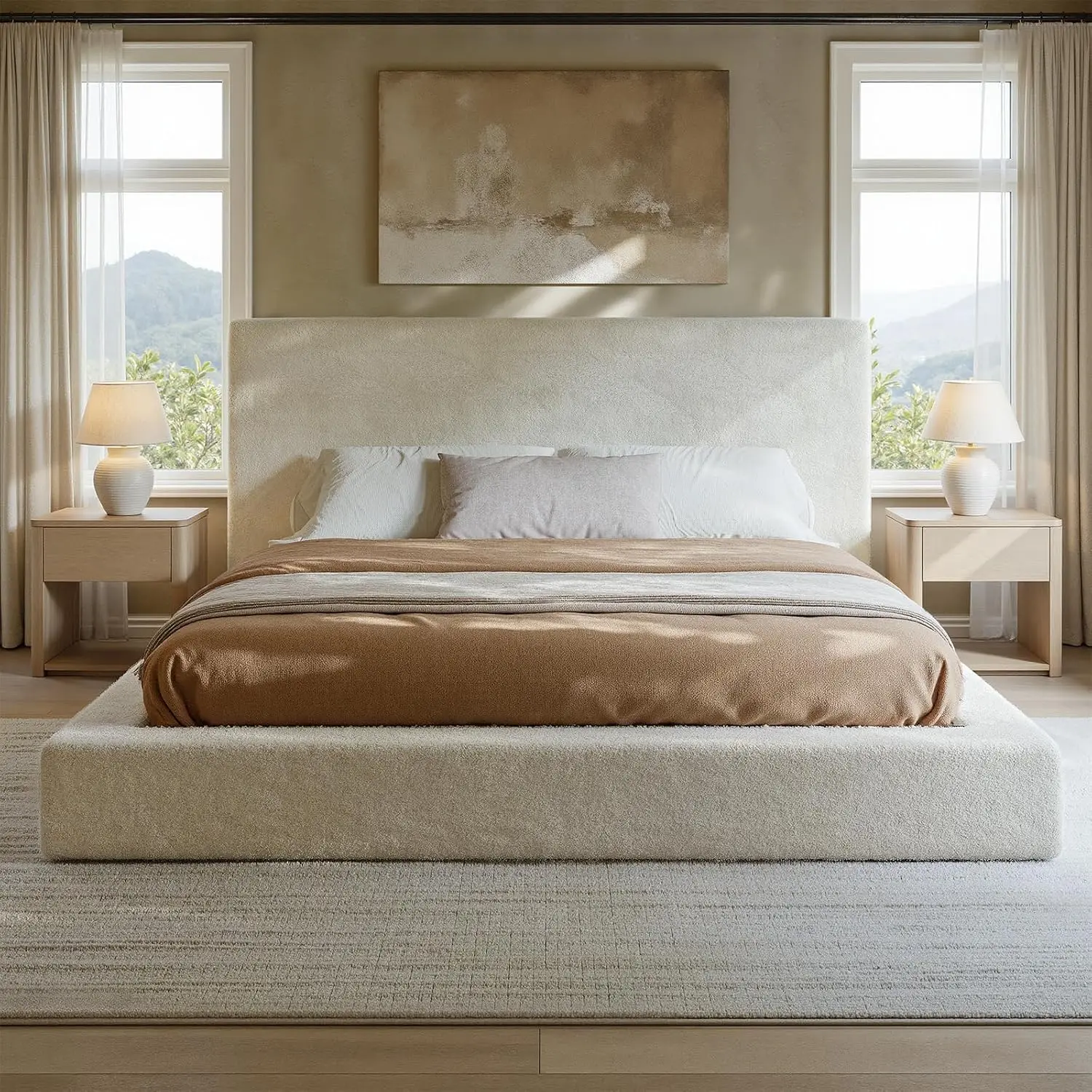 White King Upholstered Cloud Bed Frame with Headboard, Customized