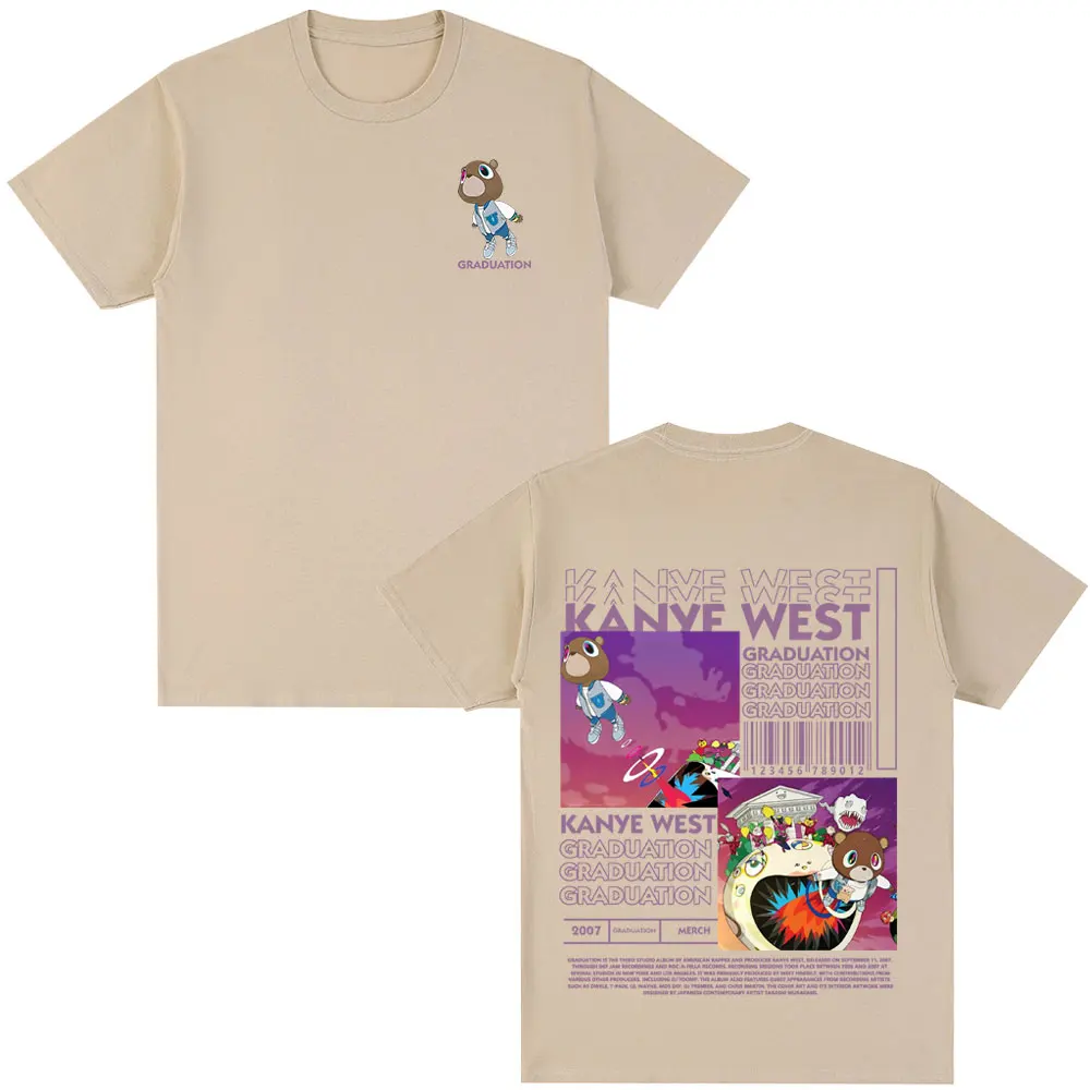 Rapper Kanye West Graduation Bear Print T Shirt Men Women Fashion Hip Hop Oversized T-shirt Short Sleeve Cotton Casual T-shirts