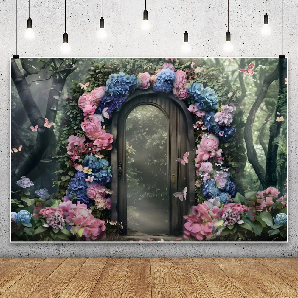 Spring Dreamy Garden Arch Door Pink Flowers Photography Background Birthday Party Bride Shower Wedding Decor Photo Backdrop