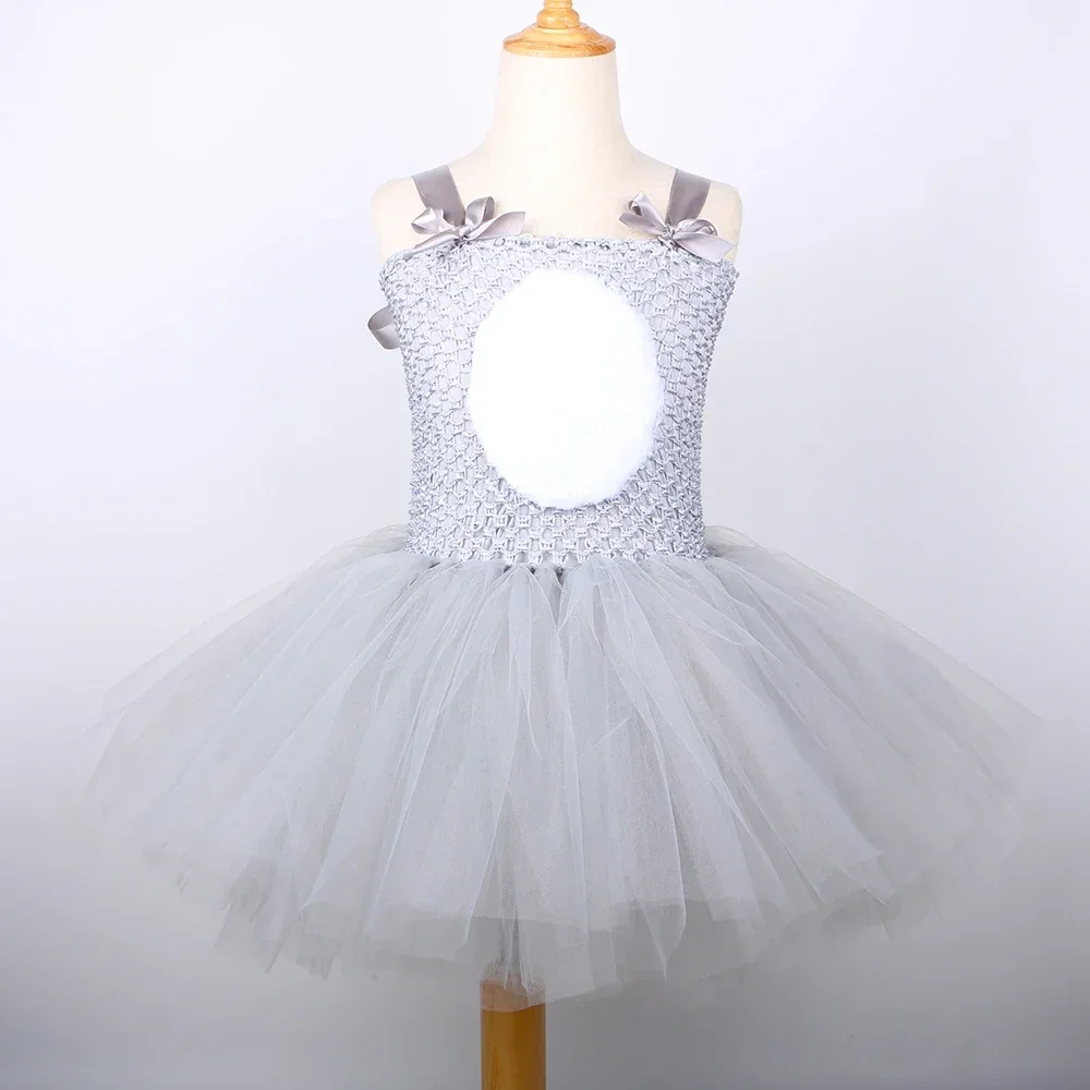 Grey Bunny Costume Kids Easter Cute Rabbit Tutu Dress Outfit Toddler Girls Halloween Holiday Birthday Party Tulle Princess Dress