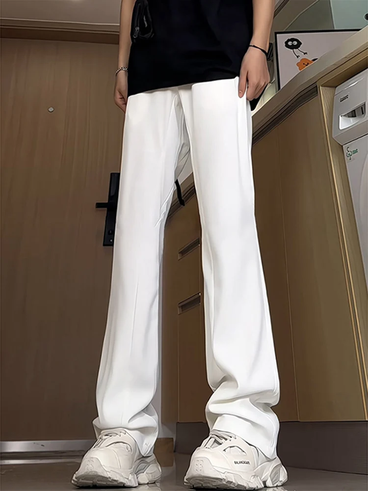 

Pure White Ice Silk Men's Casual Pants Drapey Comfortable Straight Leg Long Length American Sle Summer Trousers