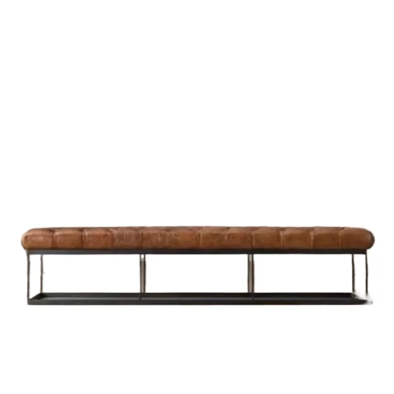 

For Retro wrought iron leather ring sofa office foyer living room meeting sofa dining chair casual coffee chair