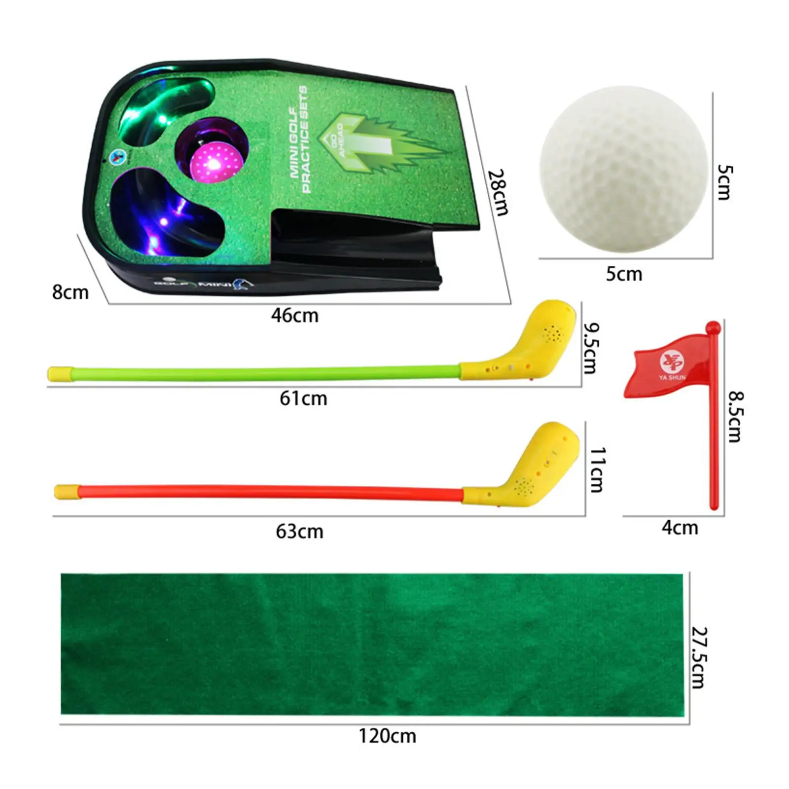 مجموعة جولف للأطفال الصغار مع حصيرة وضع، كرة واحدة، 2 أقطاب جولف ألعاب جولف لهدايا عيد الميلاد للأولاد والبنات من عمر 3-5 سنوات