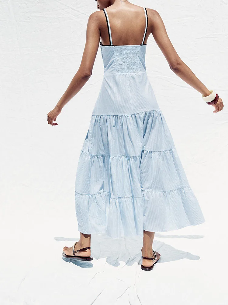 Zomer nieuwe collectie dames midi dr gestreepte svel strap casual dr lange avondjurk voor par pure kleur andere 00%