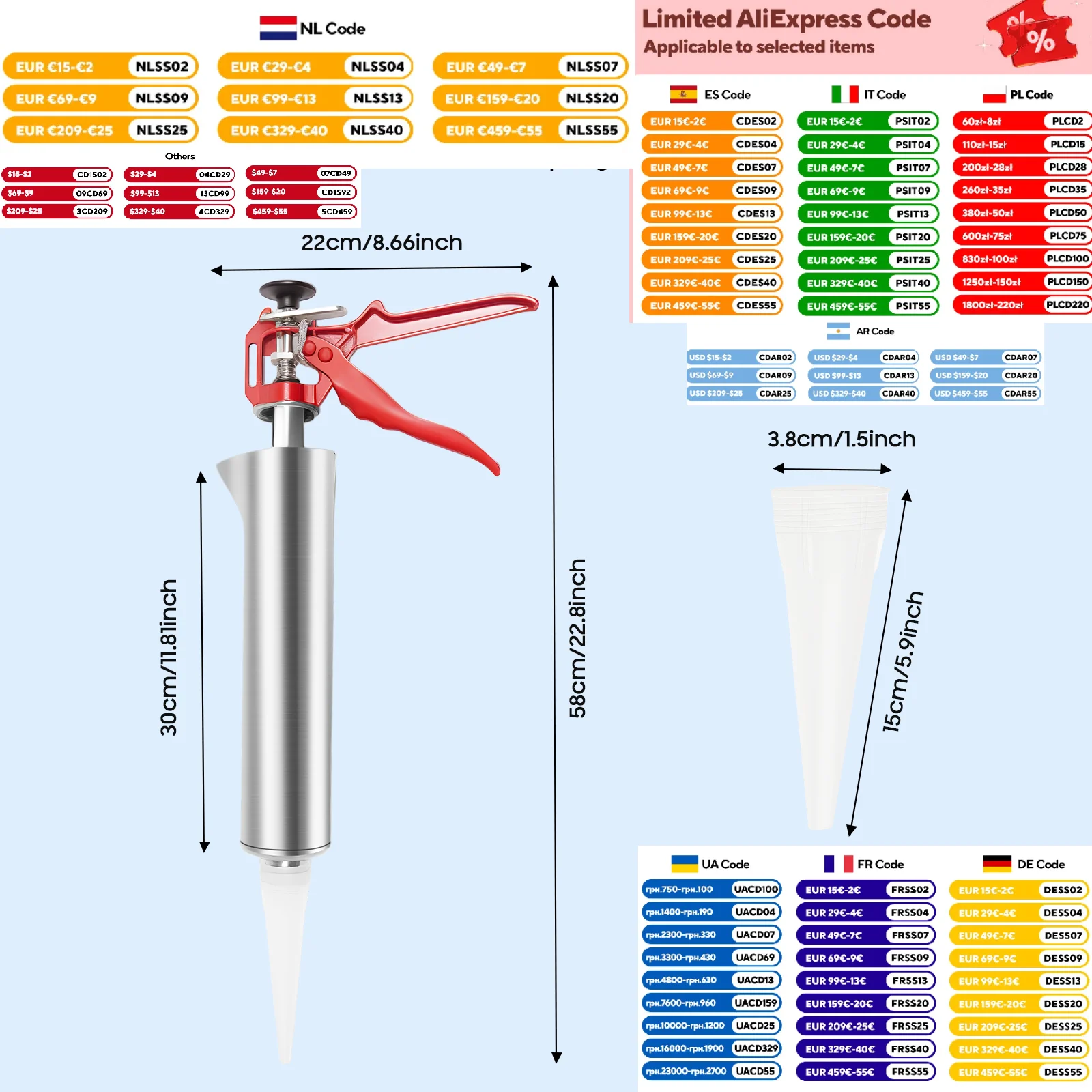 

Профессиональный пистолет для затирки швов цементом 22,83*8,66 дюйма, шприц для строительного раствора для дома, стройплощадок, отделочных работ