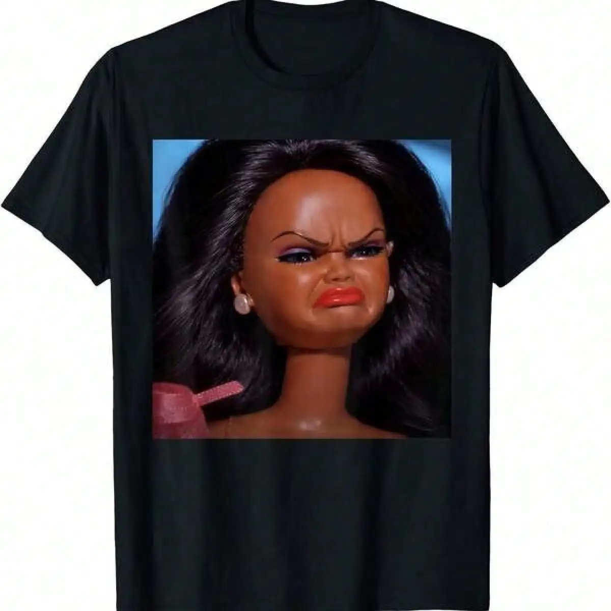 T Shirt Print ,Graphic-Cotton Tees Size Plus,Angry Disgusted Black Doll Face Meme Reaction Meme Funny T-Shirt,With Shirt,Summer Tops,Shirt Suitable