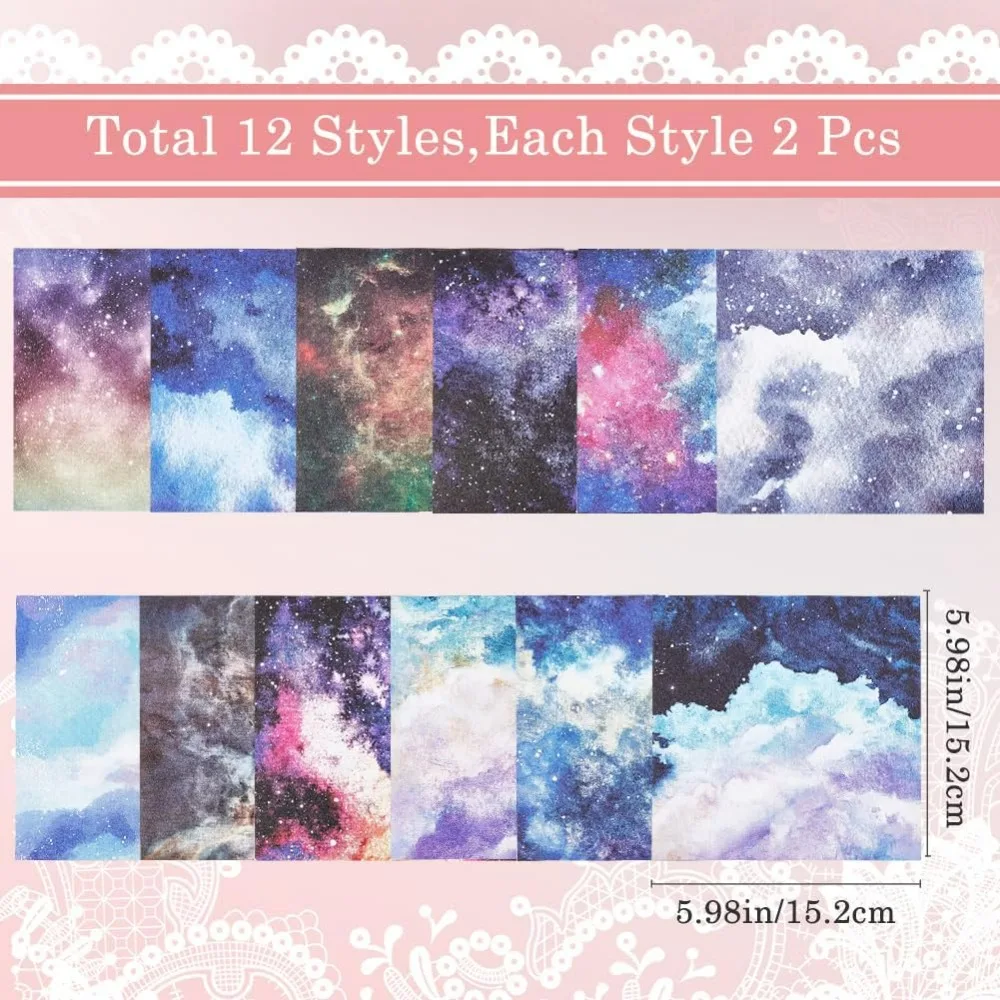 24 Sheets 12 Styles Sky Scrapbook Paper Pad 5.98x5.98inch Galaxy Patterned Single-Sided Decoupage Cardstock Papers making kit