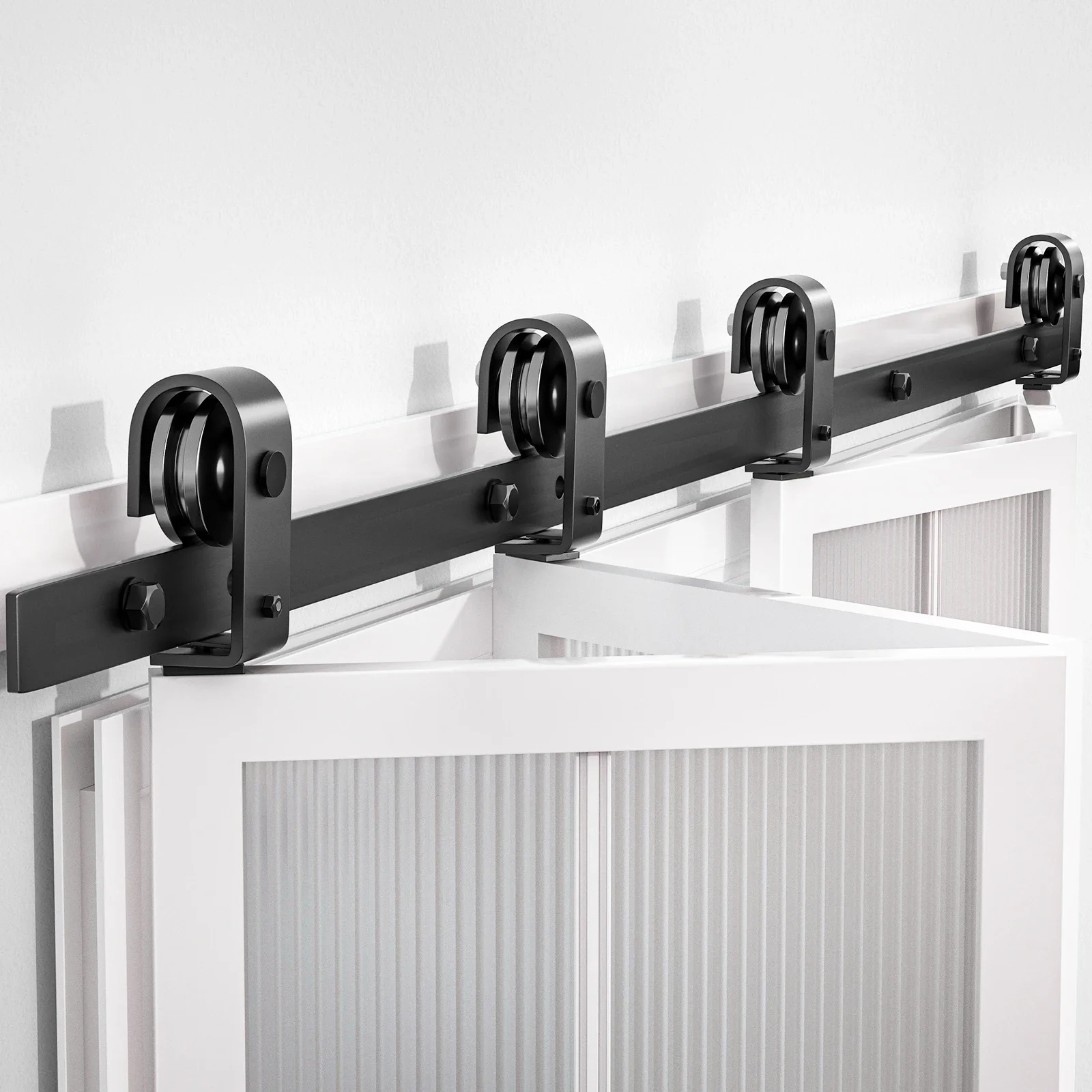 Bi-Folding Sliding Barn Door Hardware Kit 3-6.6FT Heavy Duty Black Roller Track Kit for 2/4 Doors Smoothly Quietly,No Door