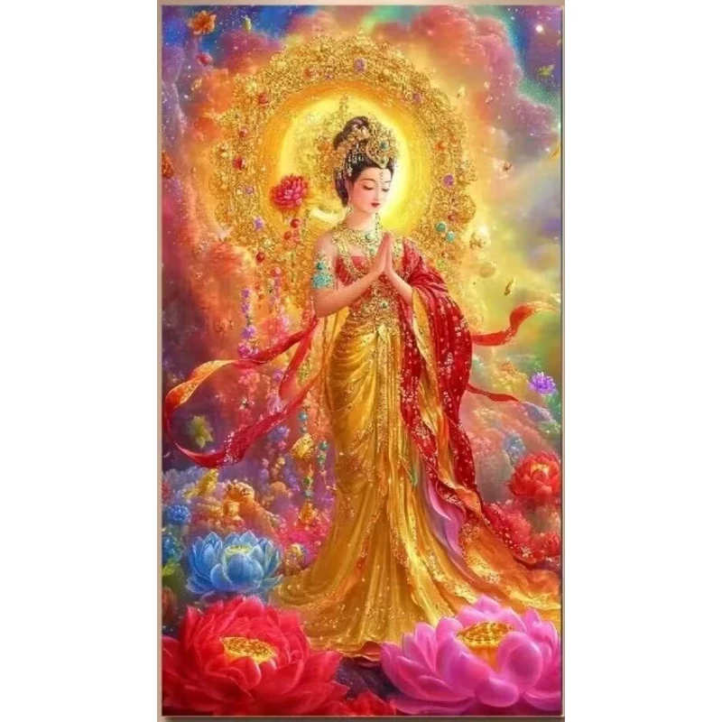 

Набор для вышивания крестиком 65x120 см, 11CT, с предварительно нанесенным рисунком Будды Гуаньинь и лотоса, для рукоделия, 2 стиля