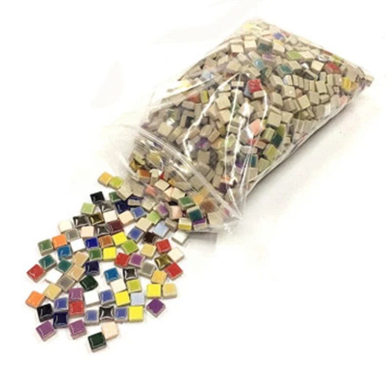 250pcs(Approx. 250g/8.81oz) Porcelain Mosaic Tiles 9.5mm Square Ceramic DIY Mosaic Craft Tiles Handmade 5mm Thickness