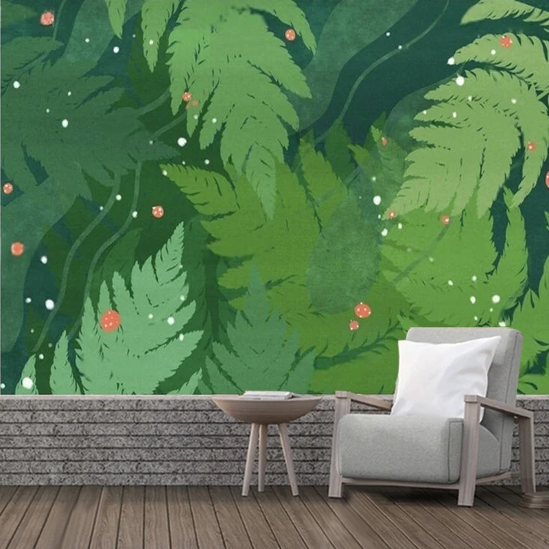 Modern Minimalist Green Plants Green Leaves Tree Leaves Leaves Seven-Spotted Ladybug Luxurious Home Decor Background Wall
