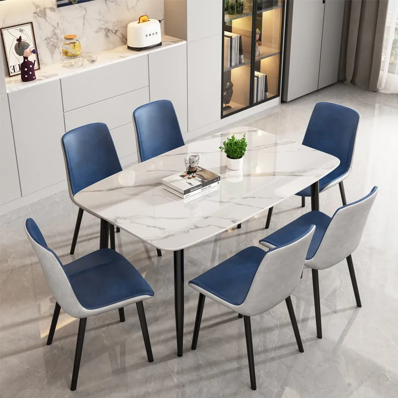 Rock slab dining table and chair combination light luxury small apartment household dining table living room rectangular table