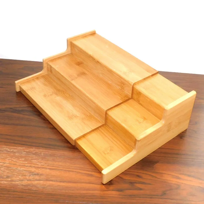 3-Layer expandable bamboo spice rack for small spice jars and stepped spice rack storage racks