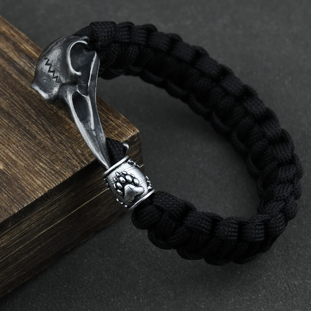 Odin Crow Skeleton Bracelet Vikings Eagle\'s head Pendant Rune Bead Paracord Rope Norse Pirates Rune Valknut Amulet Jewelry Gift