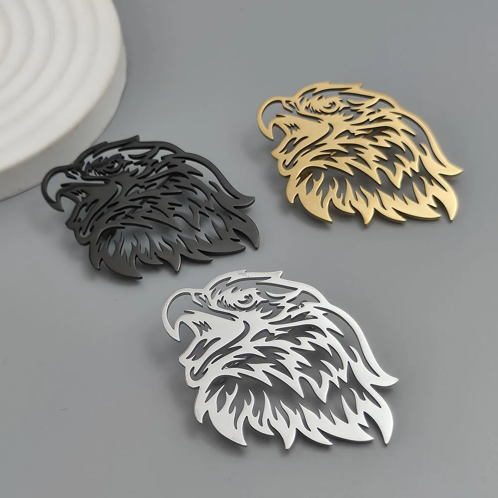 

Original design bald eagle stainless steel gold-plated brooch, waterproof and non-fading pin, men's suit accessories