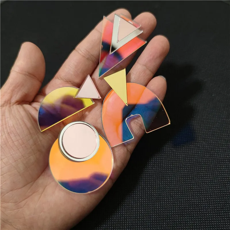 KUGUYS Iridescent Big Stud Earrings for Women Hyperbole Geometric Mirror Iridescence Acrylic Fashion Party Jewelry Accessories