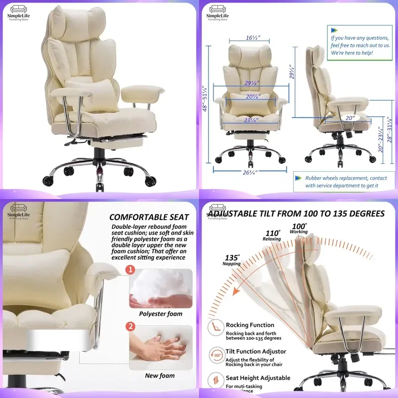 Modern High Back Ergonomic Office Chair PU Leather Computer Desk Swivel Seat Lumbar Support Home Gaming Executive Furniture