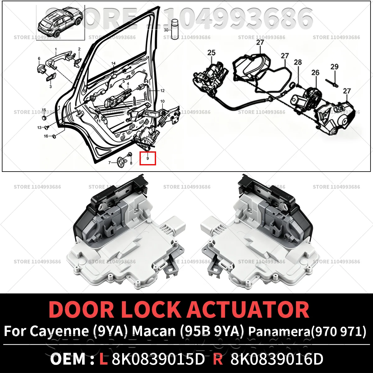 

For Porsche Cayenne (958) Panamera (970 971) Macan (95B 9YA) Door Lock Actuator OEM 8K0839015D 8K0839016D 8K0839015G 8K0839016G