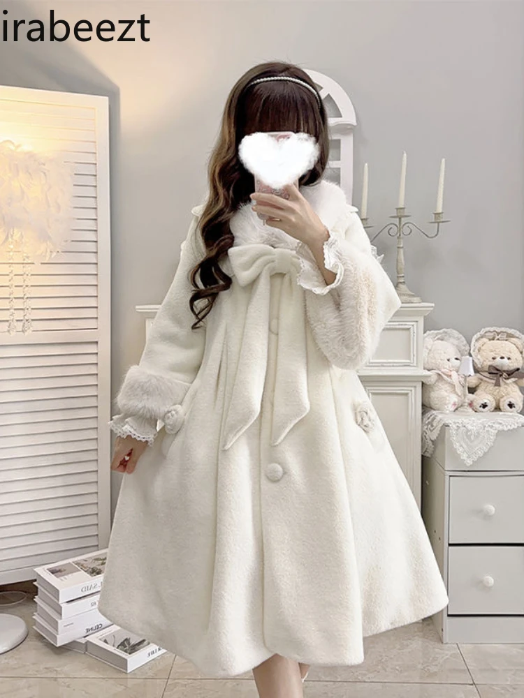 Lolita Autumn and Winter Daily Commuting Bow Coat for Women Casacos Femininos Inverno 2024 Fashion Winter Jacket Women