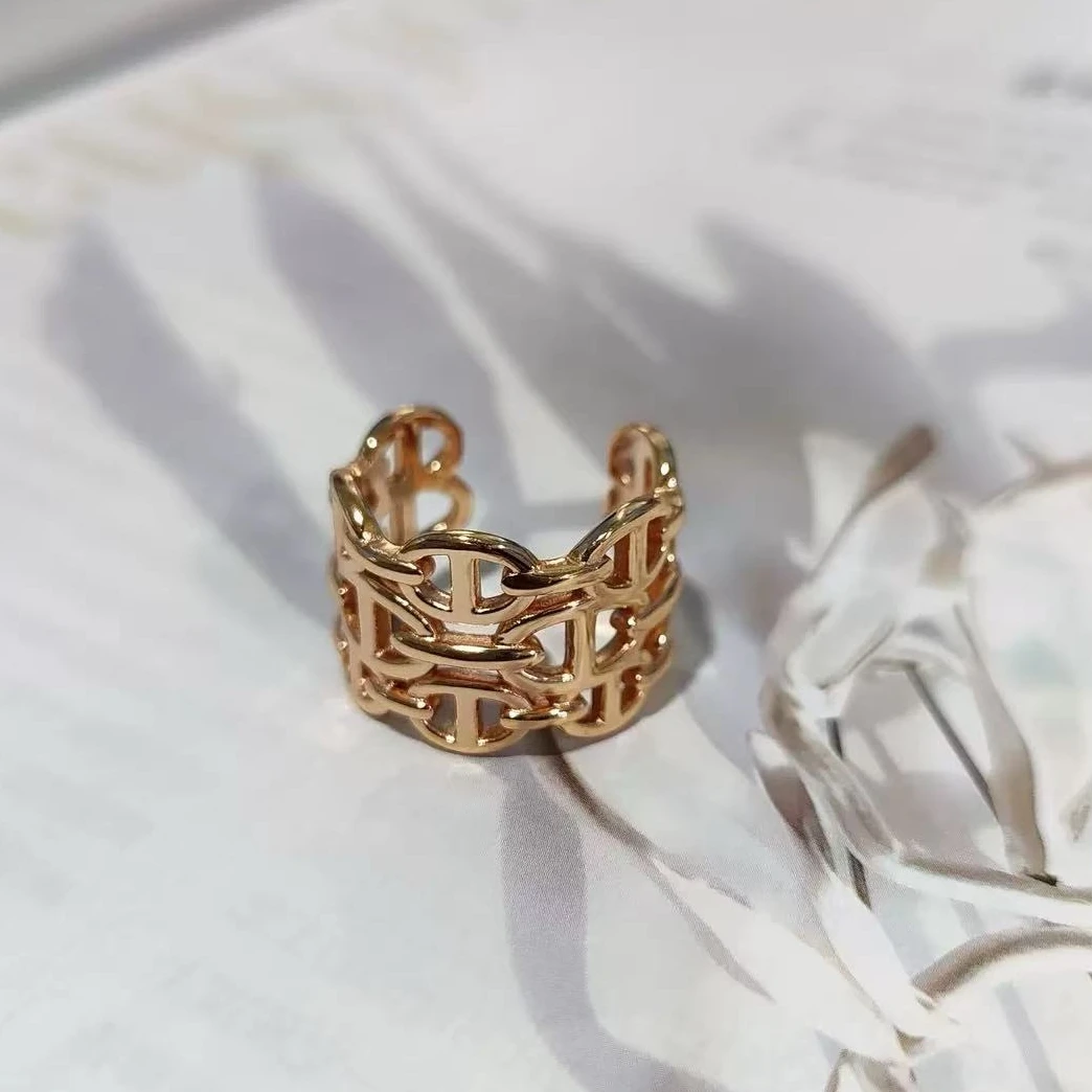 High quality Minimalist Hollow Chain Ring Trendy Open Cuff Ring Fashion Stackable Statement Jewelry for Women gift