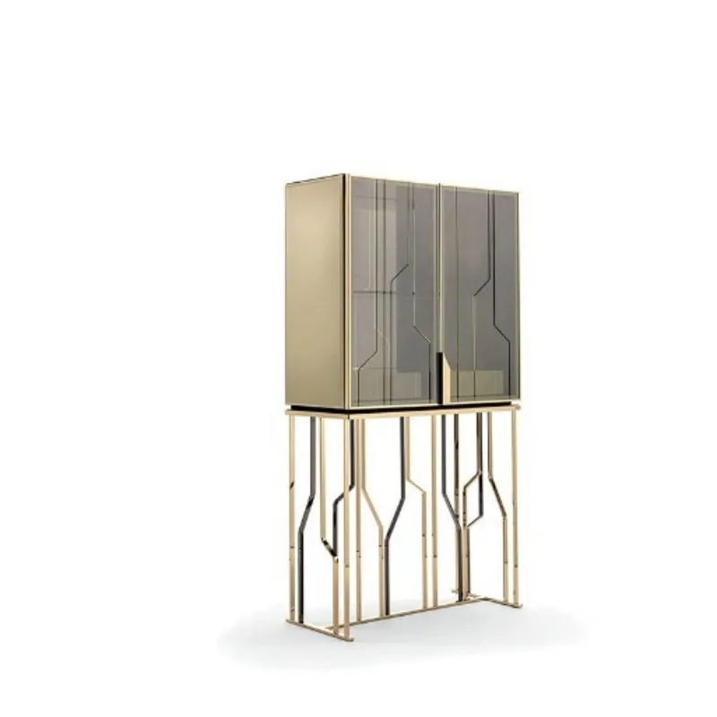 

Designer high-end wine cabinet Modern simple stainless steel household wall vertical locker