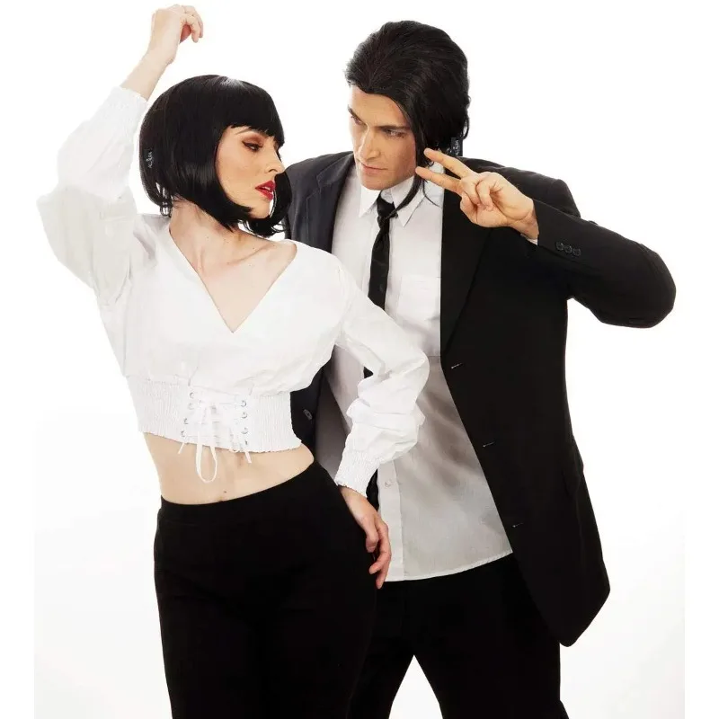 Peluca Hitman negra para hombre cola de caballo sintética | Asesino Keanu - Vincent Vega Cosplay |   Disfraz de fiesta de Halloween de los años 90