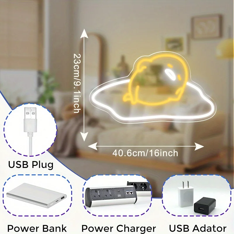 سانريو كسول البيض النيون USB بالطاقة LED النيون جدار ديكور لغرفة النوم غرفة الألعاب غرفة الطفل هدية مثالية للبنين فتاة #2
