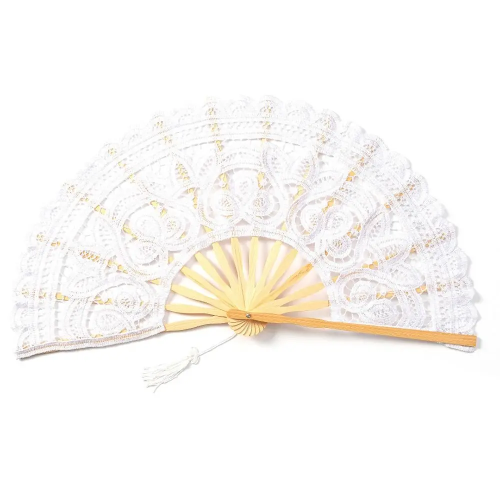 Lace Vintage Lace Hand Fan Tassel Pendant Hollow Ribs Embroidered Folding Fan Elegant Style 27cm Size Dance Handheld Fan