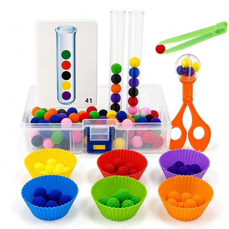 Jouets éducatifs de comptage, de tri des couleurs et d'association pour tout-petits, kit de pinces et de coupelles souples, développement de la motricité fine, apprentissage des mathématiques, jouets sensoriels