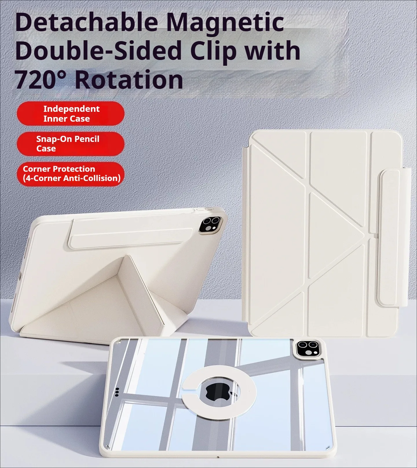 ZOYU Case iPad 11/10th Gen A16 Detachable Y-Shaped Folding, iPad 10.2 Air 11 Pro 11 12.9 13 Mini 67 Rotate 360° Detachable Cover