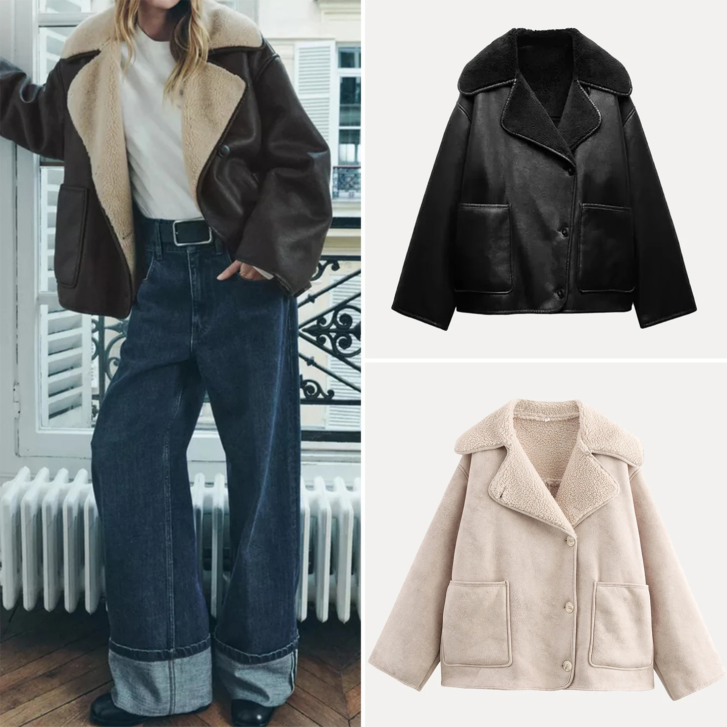 Z 2025 Nuevo abrigo de mujer Faion acolchado Jaet de piel de dos tonos con temperamento personal intercomado para mujer