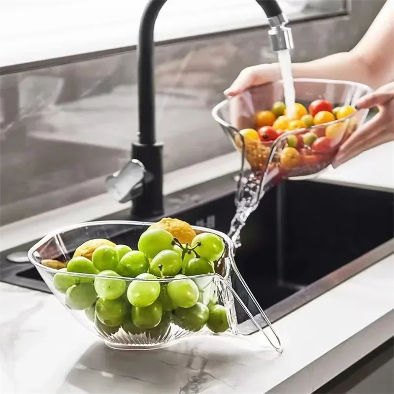 Clear Drain Basket Funnel For Kitchen Multifunctional Drainage Basket Large Capacity Vegetable Washing Basket Kitchen Organizer