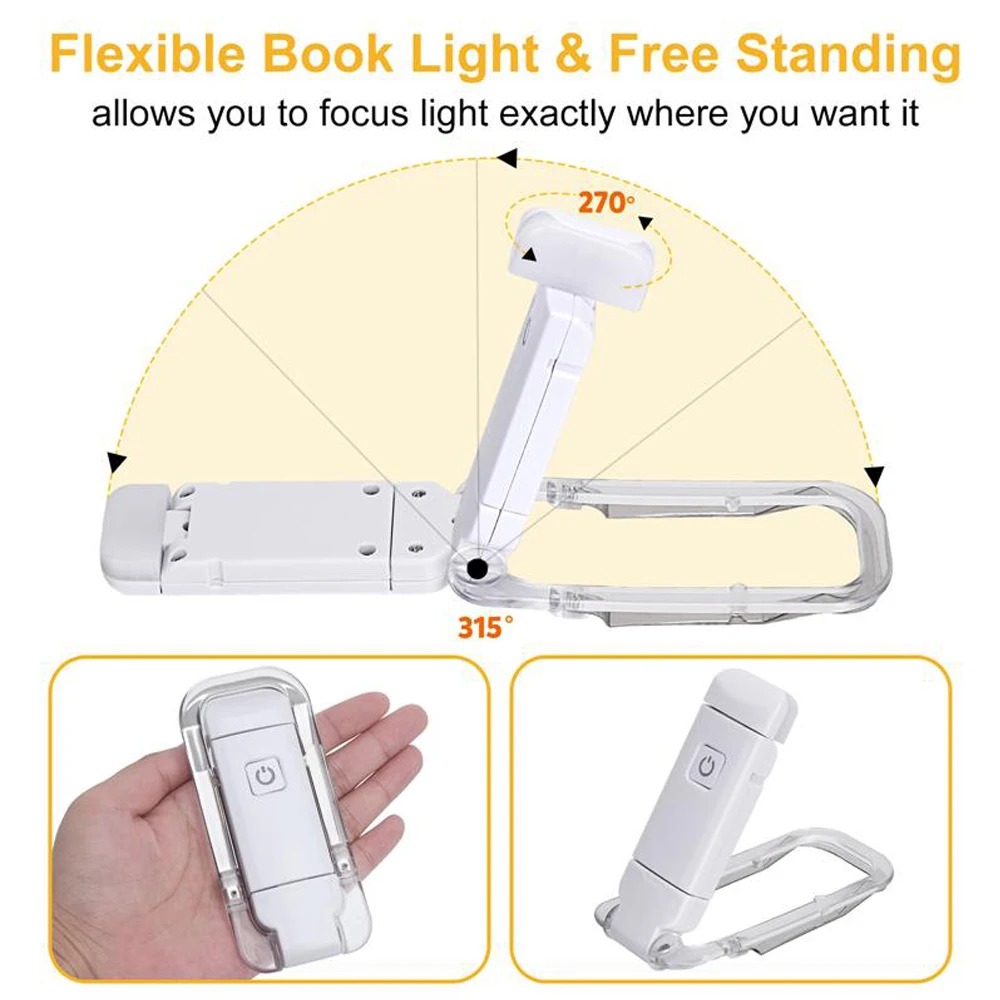 Book Light Brightness Adjustable for Eye-Protection USB Rechargeable LED Clip on Portable Bookmark Light for Reading in Bed Car