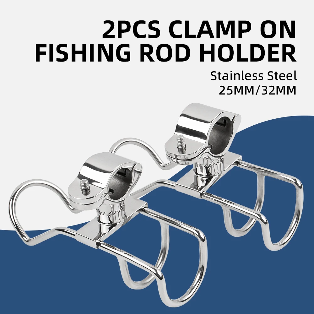 

2Pcs 360 DegreeClamp on Rod Holder Marine Grade AISI316 Stainless Steel Pole Bracket Mount Boat On Rail Boat Accessories Yacht