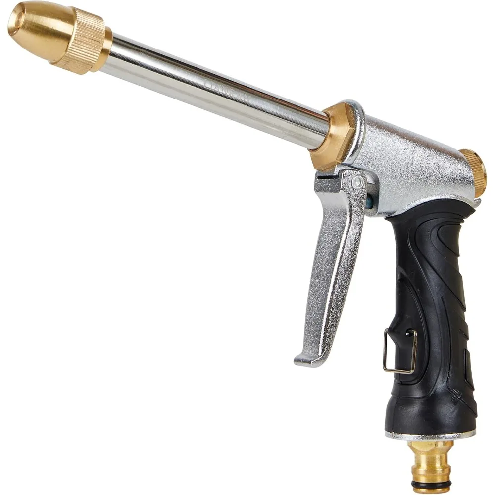 

Water Hose Nozzle Long Rod Garden Hose Nozzle Heavy Duty metal Brass sprayer 360° Rotaing spray gun for car wash, Plants and Law