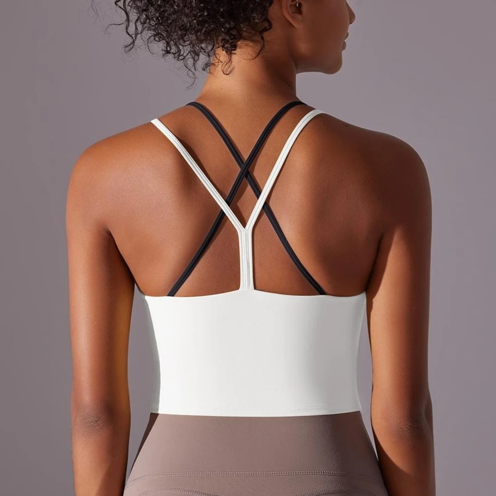 MIML-Sujetador deportivo de nailon de doble capa con espalda cruzada para mujer, ropa interior Sexy para correr, Fitness, Yoga, Top corto